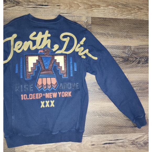 10.Deep New York Men’s Sweatshirt Size Large Navy Crewneck Rise Above Eagle Grap - Picture 7 of 12